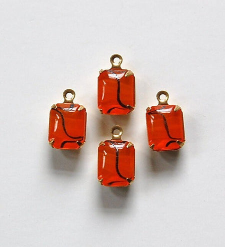 Vintage Orange Stones with Black 1 Loop Brass Setting 10x8mm (4)
