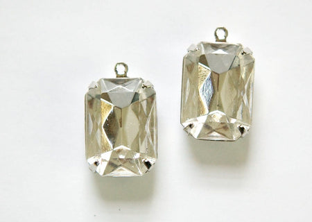 Vintage Crystal Clear Faceted Stones 1 Loop Silver Settings 18x13mm