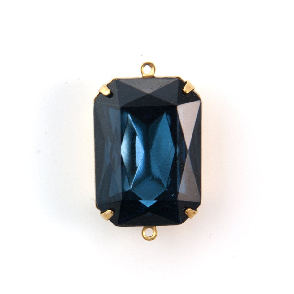 Vintage Montana Blue Faceted Glass 2 Loop Brass Setting 25x18mm