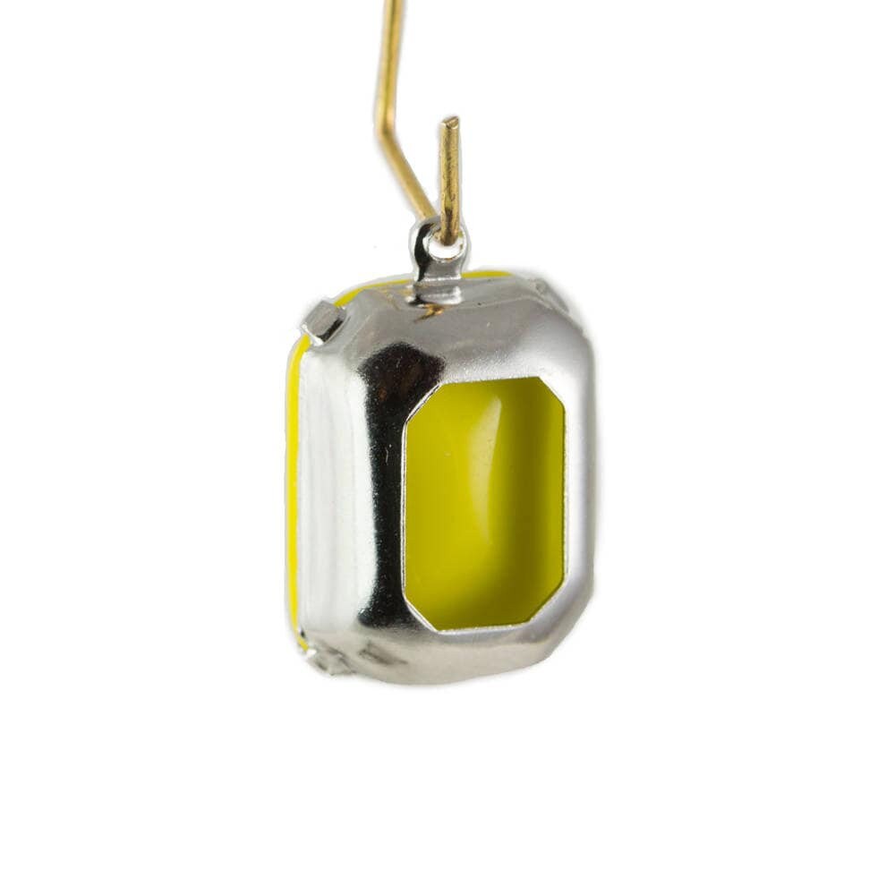 Vintage Opaque Yellow Glass Rectangle Drops in 1 Loop Silver Setting 18mm x 13mm (2)
