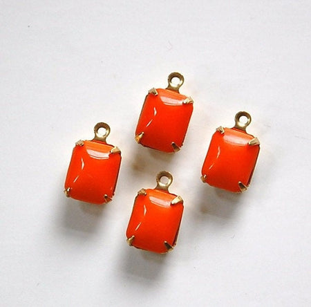Vintage Opaque Orange Stones 1 Loop Brass Setting 10mm x 8mm