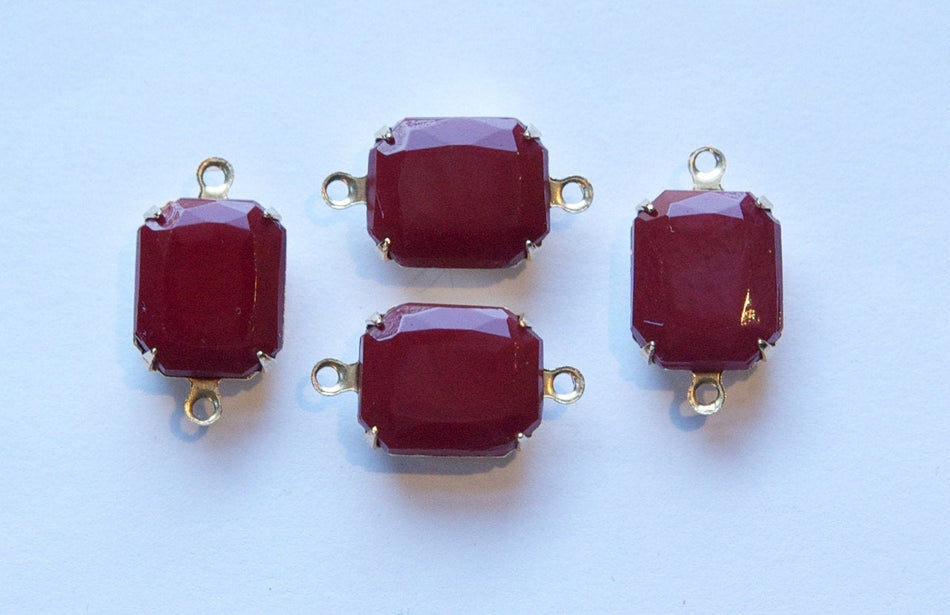 Vintage Burgundy Red Stones in 2 Loop Brass Setting 12mm x 10mm oct005L2