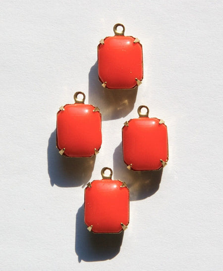 Vintage Opaque Orange Stones in 1 Loop Brass Setting 12mm x 10mm oct005D