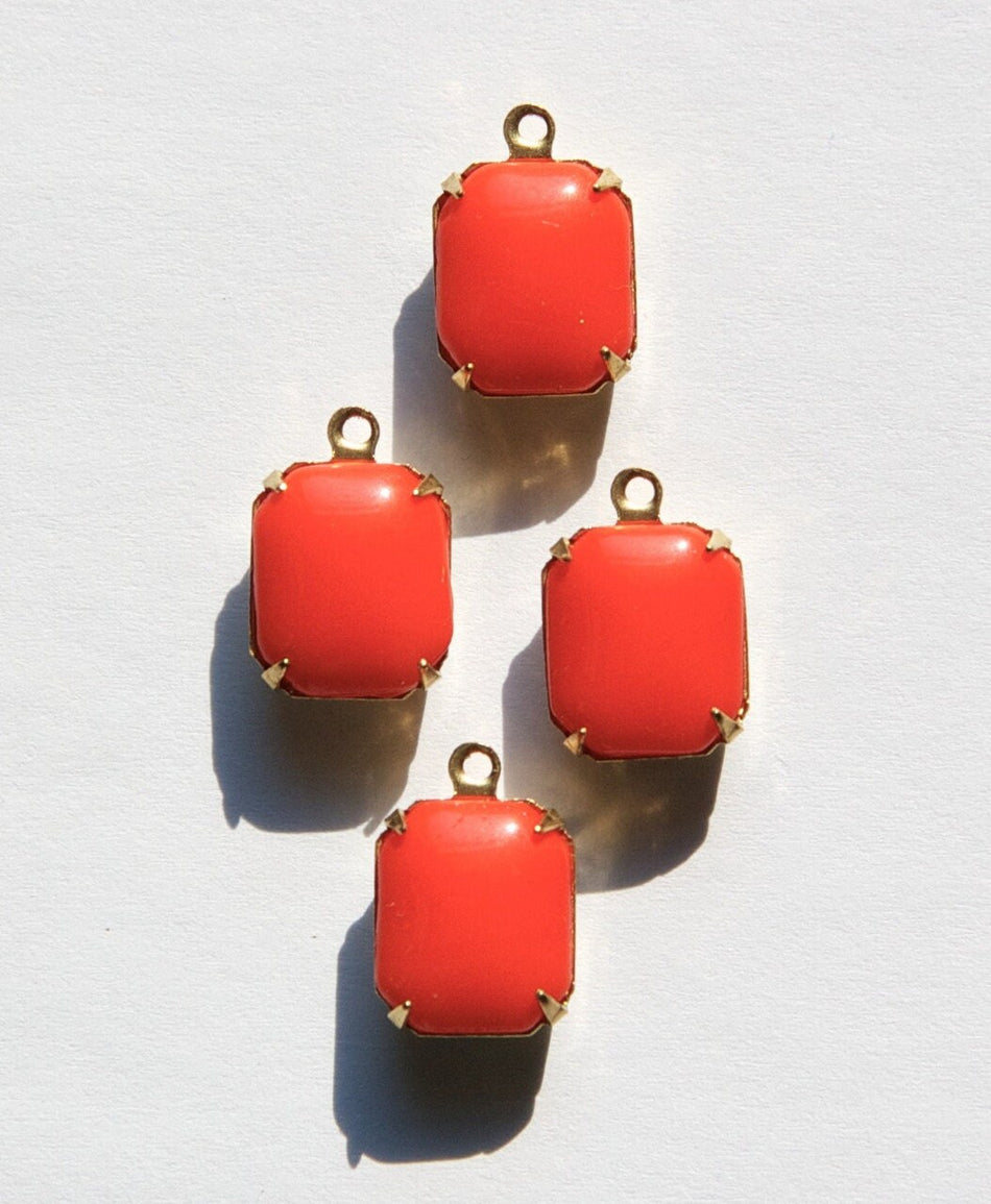 Vintage Opaque Orange Stones in 1 Loop Brass Setting 12mm x 10mm oct005D
