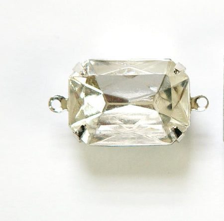 Vintage Crystal Clear Faceted Stones 2 Loop Silver Settings 18x13mm (2)