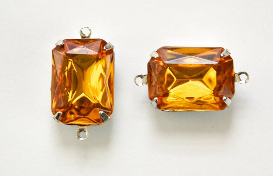 Vintage Topaz Faceted Stones 2 Loop Silver Settings 18x13mm (2)