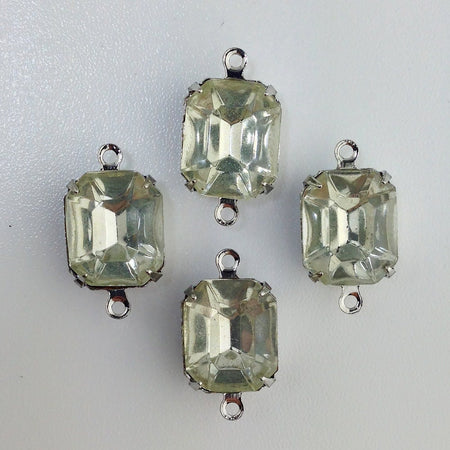 Vintage Faceted Clear Stones 2 Loop Silver Plated Setting 12mm x 10mm oct010T2