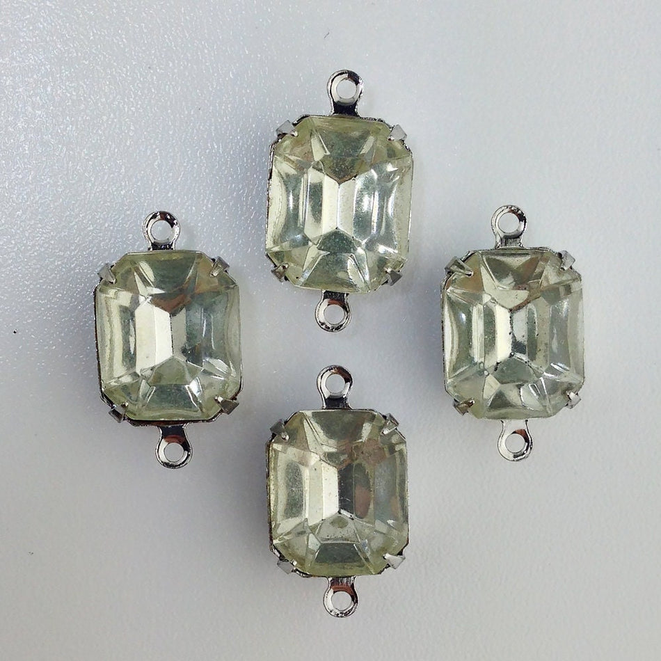 Vintage Faceted Clear Stones 2 Loop Silver Plated Setting 12mm x 10mm oct010T2