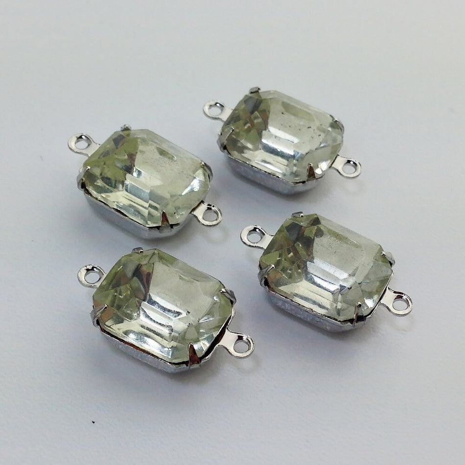 Vintage Faceted Clear Stones 2 Loop Silver Plated Setting 12mm x 10mm oct010T2