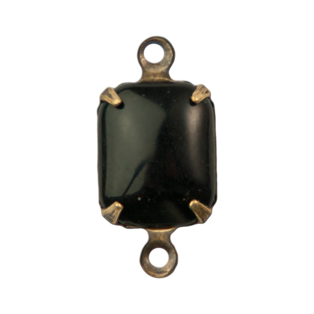 Vintage Black Set Stones in 2 Loop Brass Ox Setting 10x8mm (4)