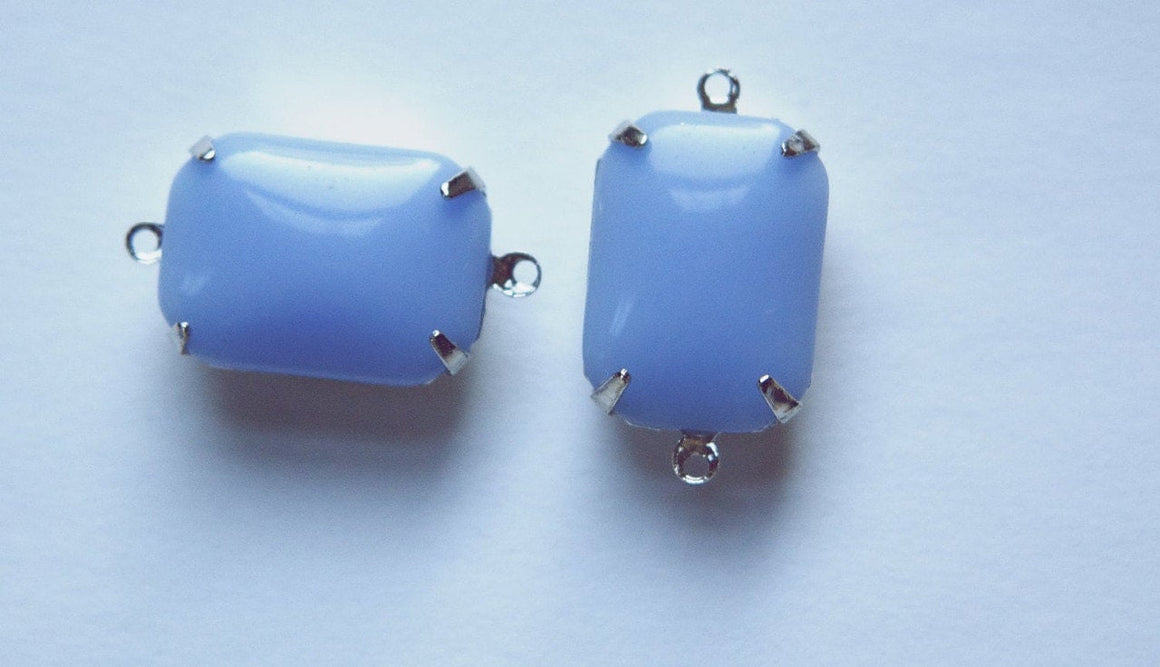 Periwinkle Blue Glass Rectangle Drops 2 Loop Silver Plated Setting 18X13mm