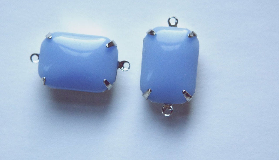Periwinkle Blue Glass Rectangle Drops 2 Loop Silver Plated Setting 18X13mm