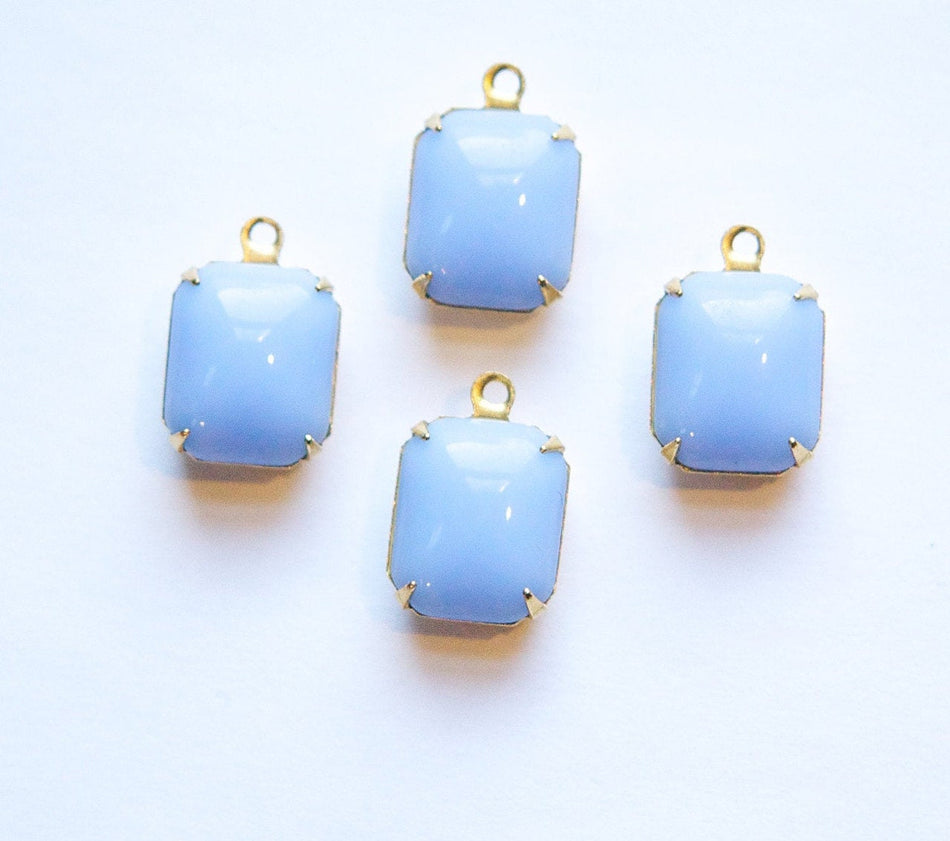 Vintage Periwinkle Blue Stones in 1 Loop Brass Setting 12mm x 10mm oct005K