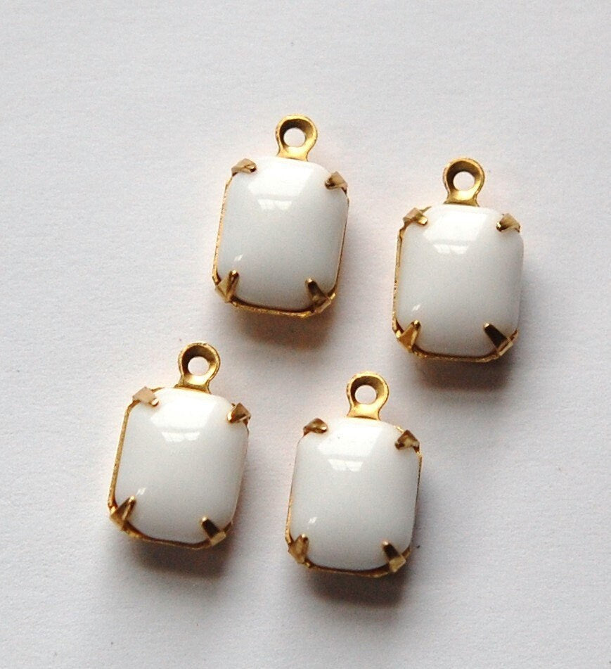 Vintage Opaque White Stones in 1 Loop Brass Setting 10mm x 8mm
