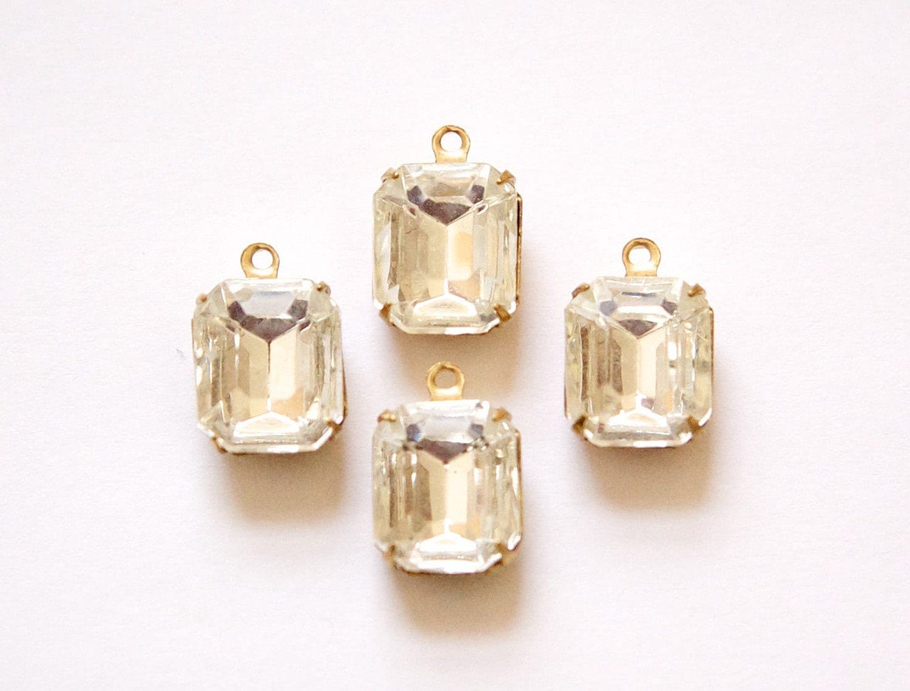 Vintage Faceted Clear Stones 1 Loop Brass Setting 12mm x 10mm oct005T