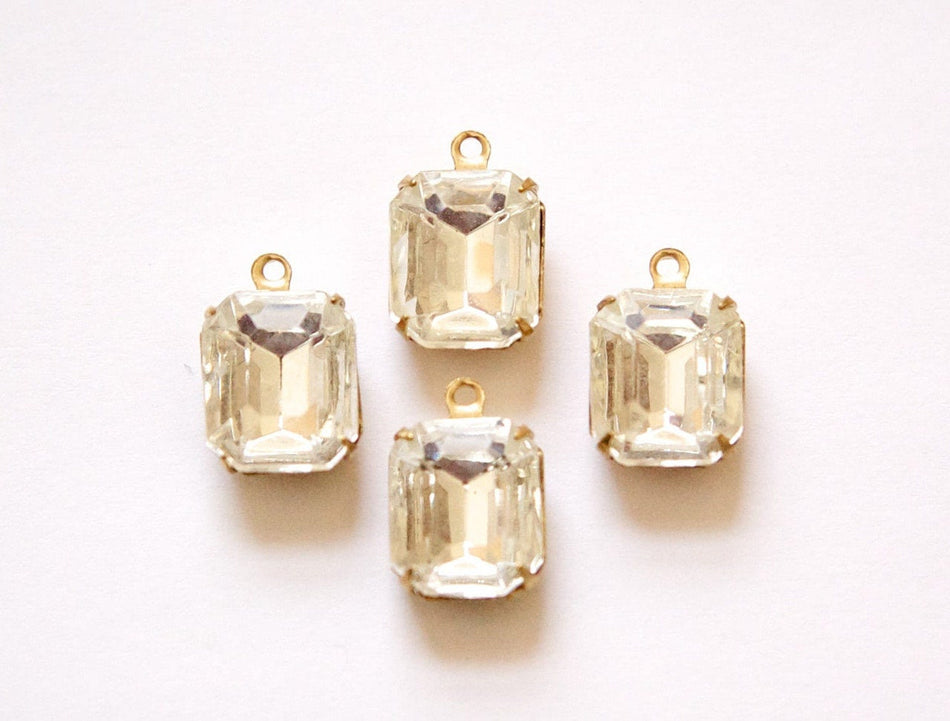 Vintage Faceted Clear Stones 1 Loop Brass Setting 12mm x 10mm oct005T