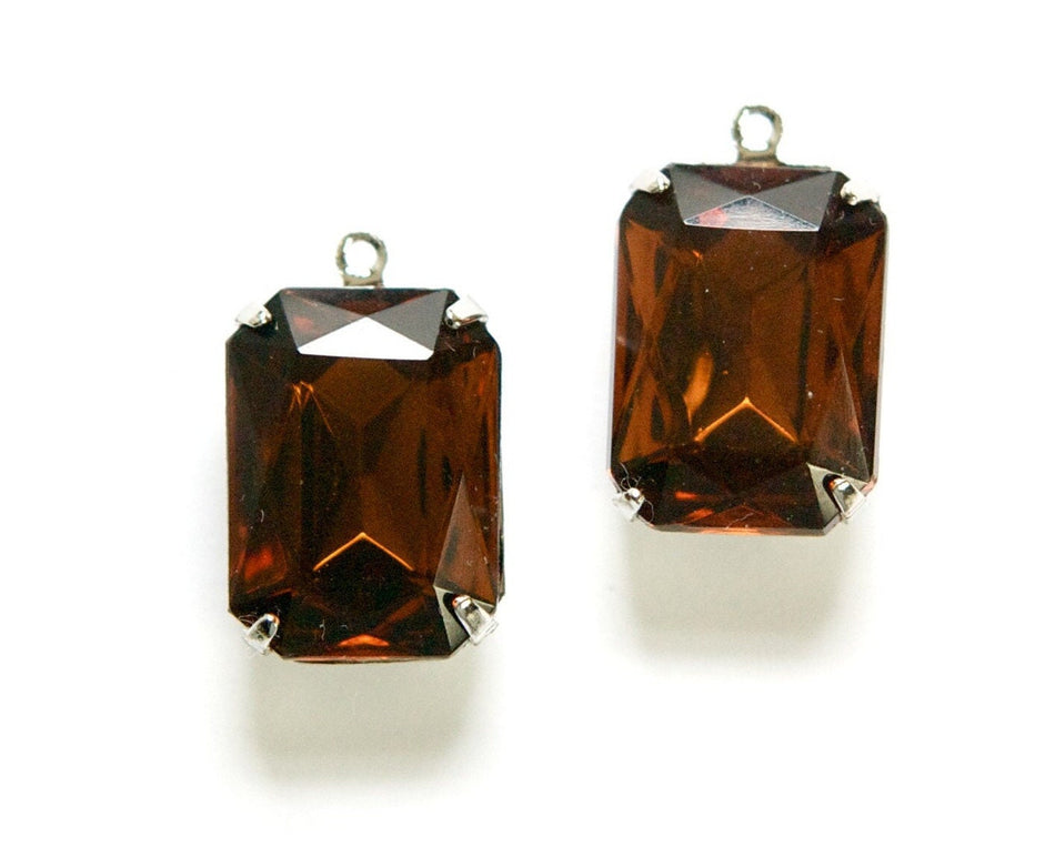 Vintage Smoke Topaz Faceted Stones 1 Loop Silver Settings 18x13mm