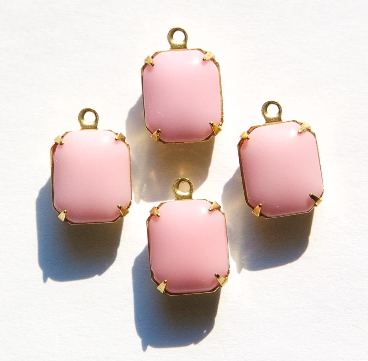 Vintage Light Pink Stones in 1 Loop Brass Setting 12mm x 10mm oct005B