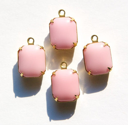 Vintage Light Pink Stones in 1 Loop Brass Setting 12mm x 10mm oct005B