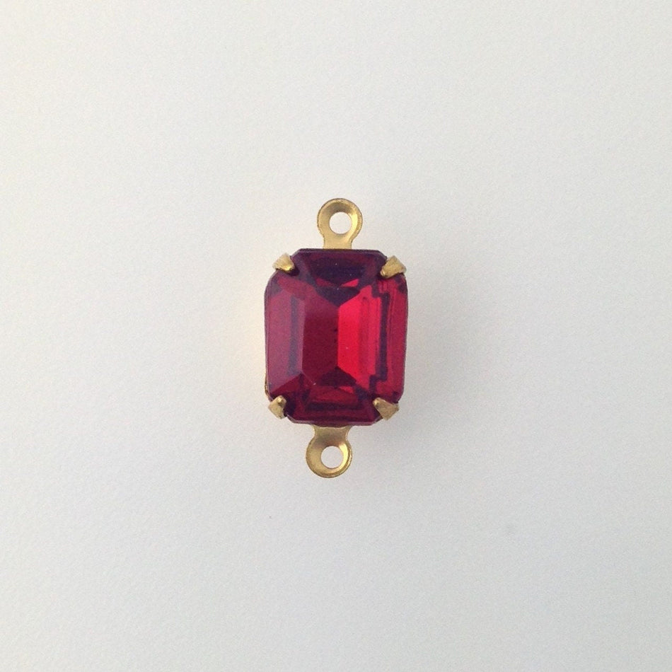 Vintage Garnet Faceted Glass Stone 2 Loop Brass Setting 10x8mm (4)