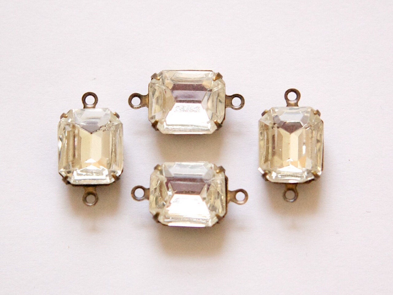 Vintage Faceted Clear Stones 2 Loop Brass Ox Setting 12mm x 10mm oct006T2