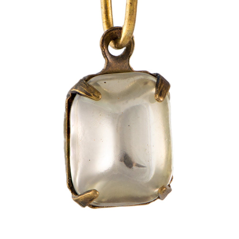 Vintage Smooth Clear Glass Stones in 1 Loop Brass Ox Setting 10x8mm (4) squ016F