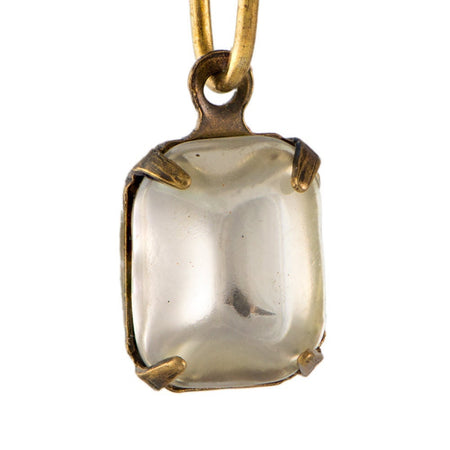 Vintage Smooth Clear Glass Stones in 1 Loop Brass Ox Setting 10x8mm (4) squ016F