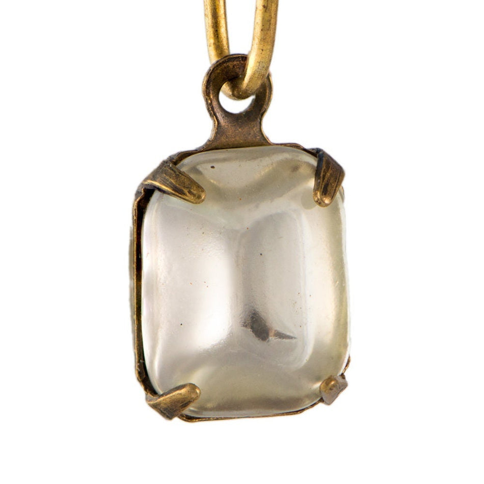 Vintage Smooth Clear Glass Stones in 1 Loop Brass Ox Setting 10x8mm (4) squ016F