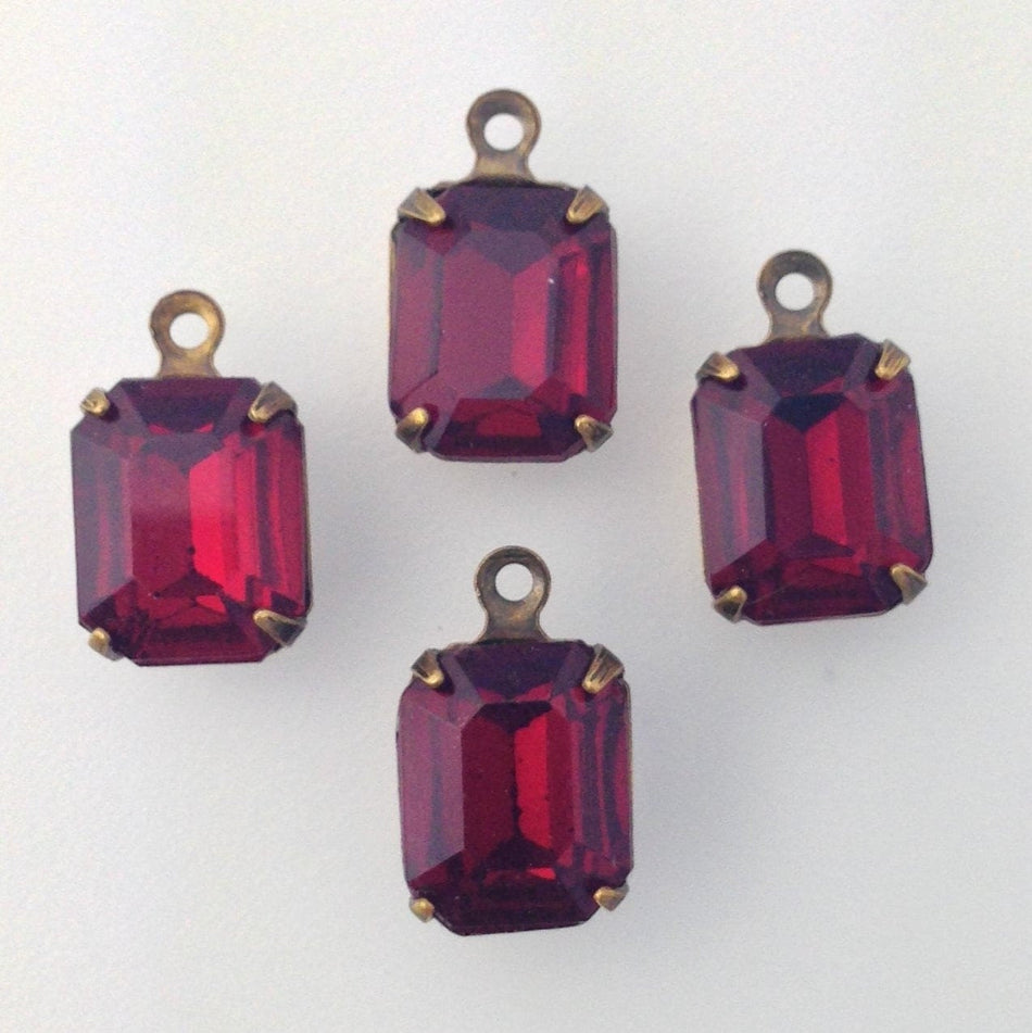 Vintage Garnet Faceted 1 Loop Brass Ox Setting 10x8mm (4) squ016FF