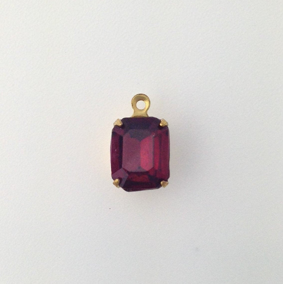 Vintage Garnet Faceted Glass Stone 1 Loop Brass Setting 10x8mm (4)