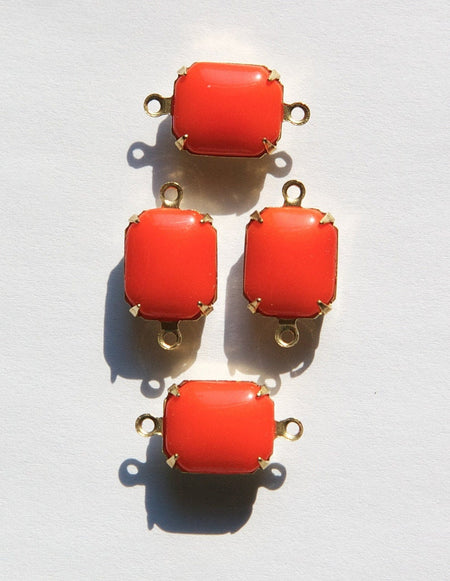 Vintage Opaque Orange Stones in 2 Loop Brass Setting 12mm x 10mm oct005D2
