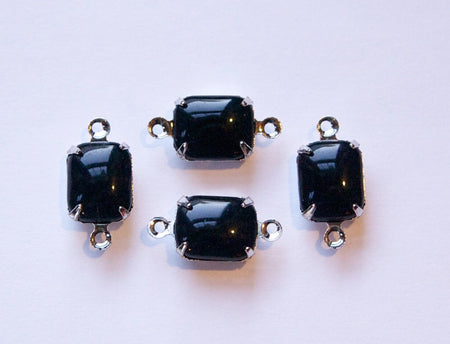 Smooth Black Stones in 2 Loop Silver Plated Setting 10x8mm (4)