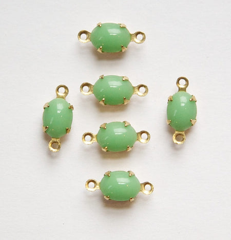 Vintage Light Green Glass Stones 2 Loop Brass Setting 8x6mm ovl012B2