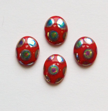 Vintage Red Glass Peacock Cabochons Germany 10X8mm cab792E
