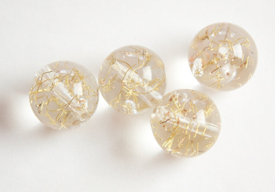 Vintage Clear Acrylic Beads with Gold Confetti 15mm bds850A