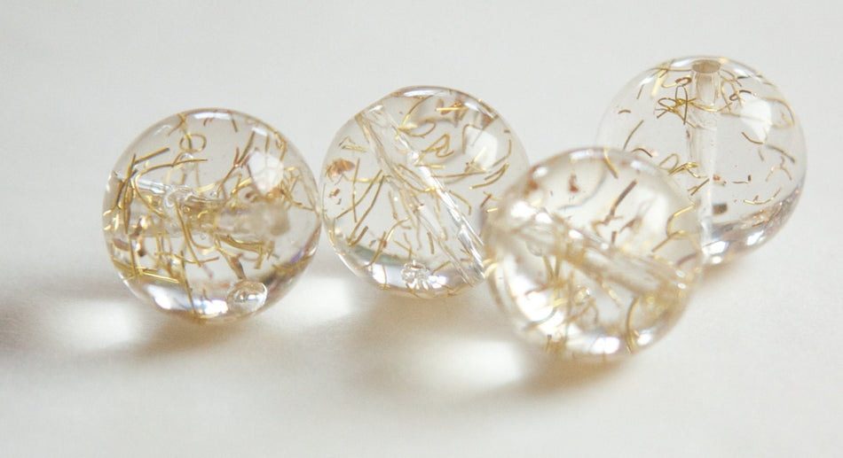 Vintage Clear Acrylic Beads with Gold Confetti 15mm bds850A
