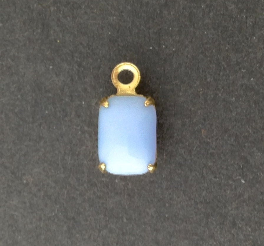 Vintage Periwinkle Blue Glass Octagon in 1 Loop Brass Setting 7x5mm (6) oct002E
