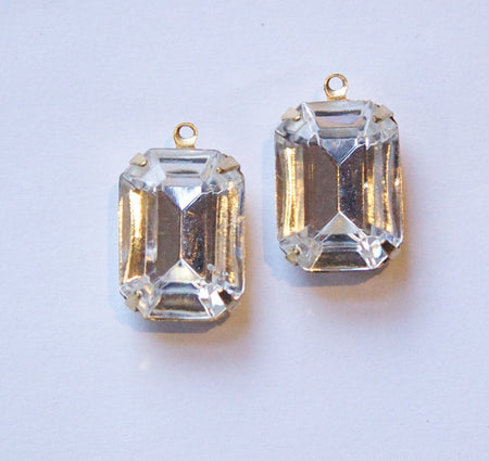 Vintage Crystal Clear Faceted Stones 1 Loop Brass Settings 18x13mm oct004D