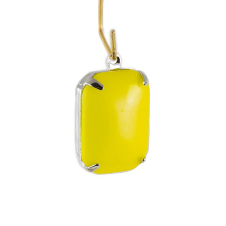 Vintage Opaque Yellow Glass Rectangle Drops in 1 Loop Silver Setting 18mm x 13mm (2)
