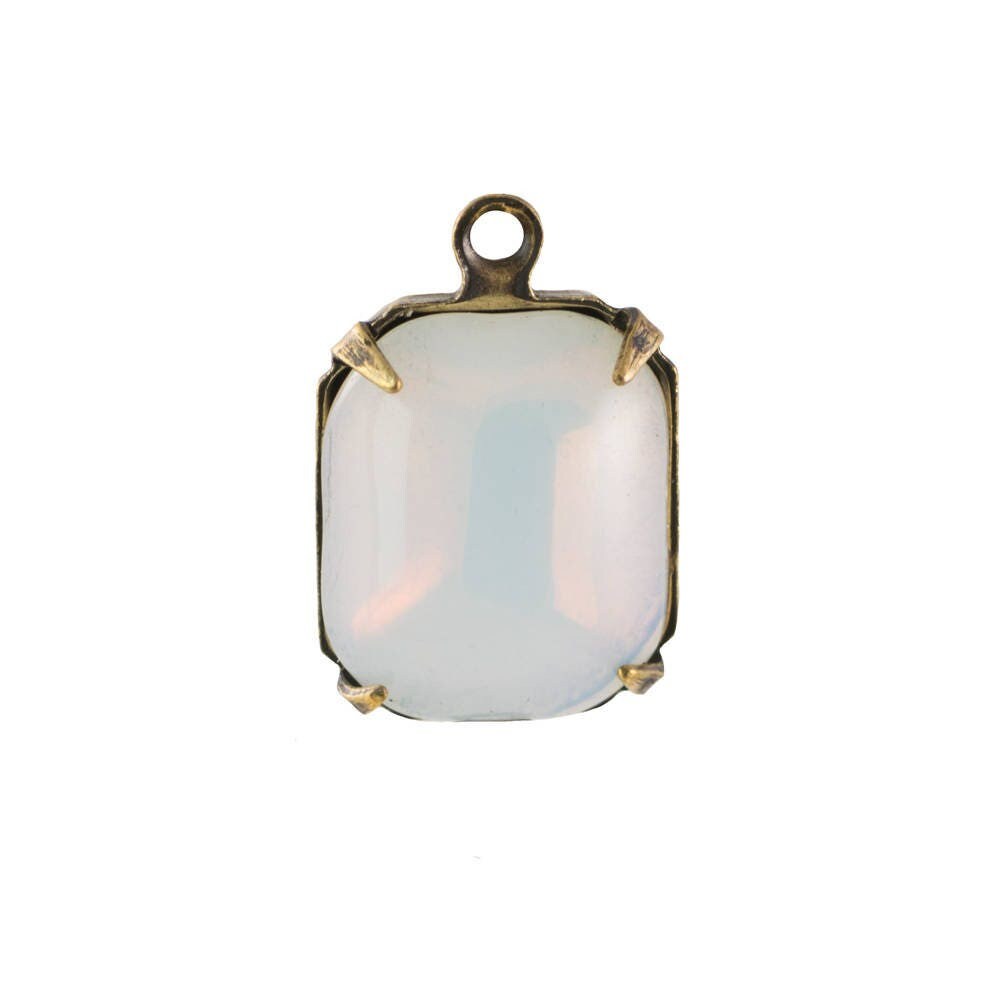 Vintage White Opal Stones in 1 Loop Brass Ox Setting 12mm x 10mm (4) oct006U