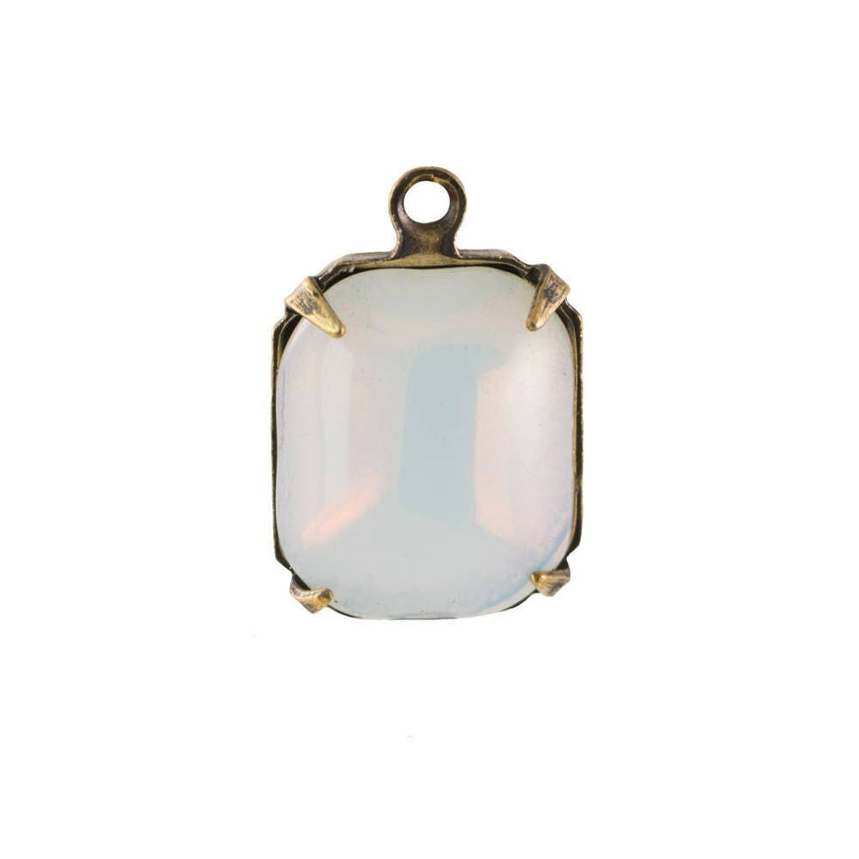 Vintage White Opal Stones in 1 Loop Brass Ox Setting 12mm x 10mm (4) oct006U