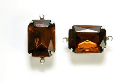 Vintage Smoke Topaz Faceted Stones 2 Loop Silver Settings 18x13mm