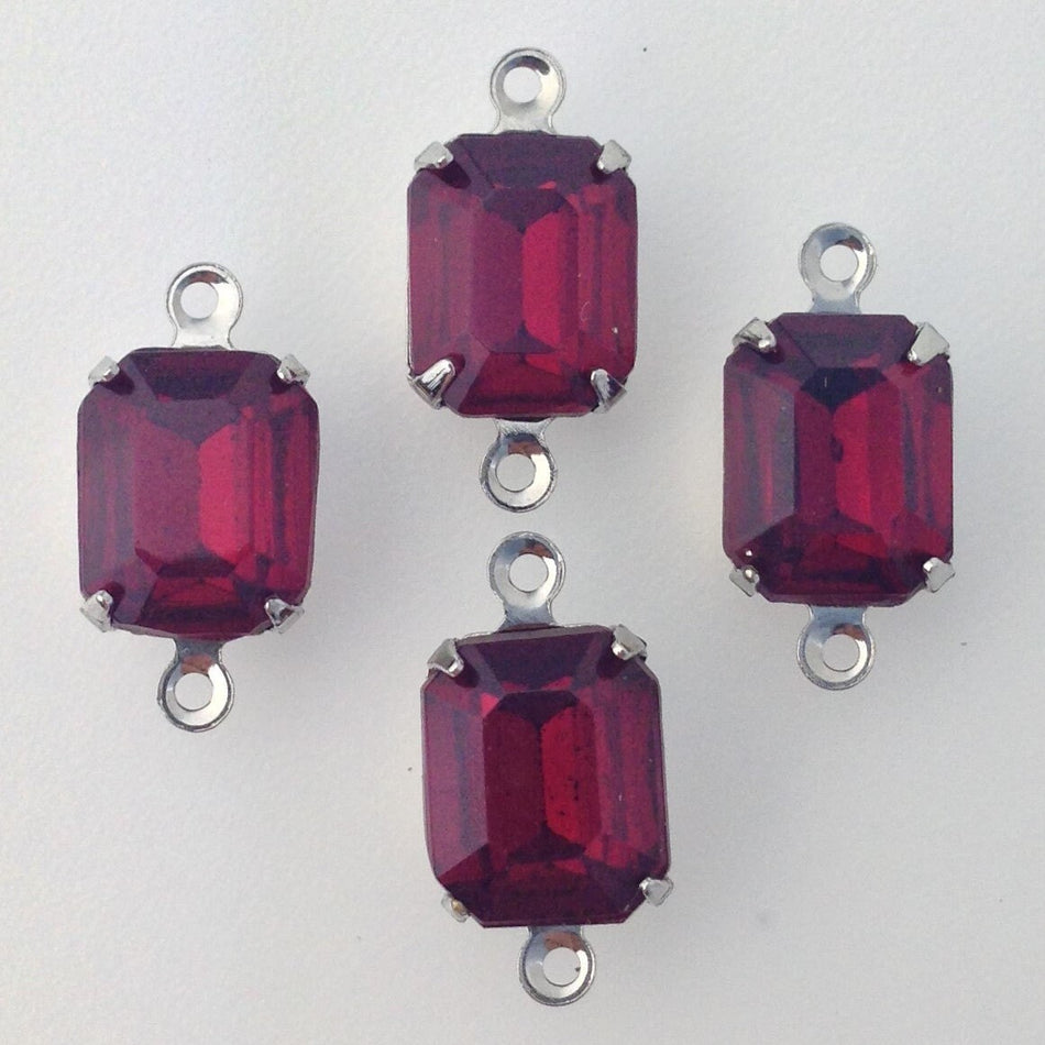 Vintage Garnet Faceted Glass Stone 2 Loop Silver Setting 10x8mm (4)