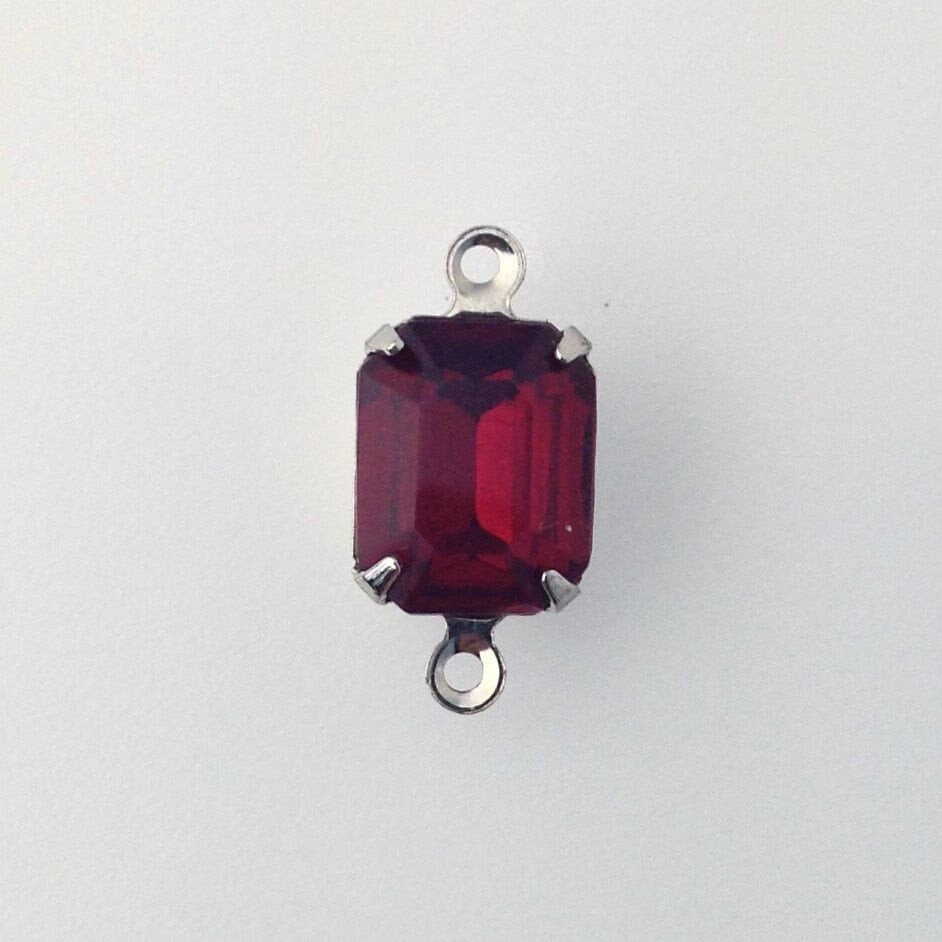 Vintage Garnet Faceted Glass Stone 2 Loop Silver Setting 10x8mm (4)