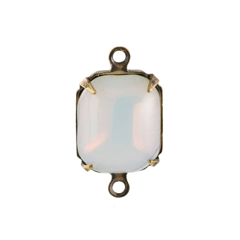 Vintage White Opal Stones in 2 Loop Brass Ox Setting 12mm x 10mm (4) oct006U2