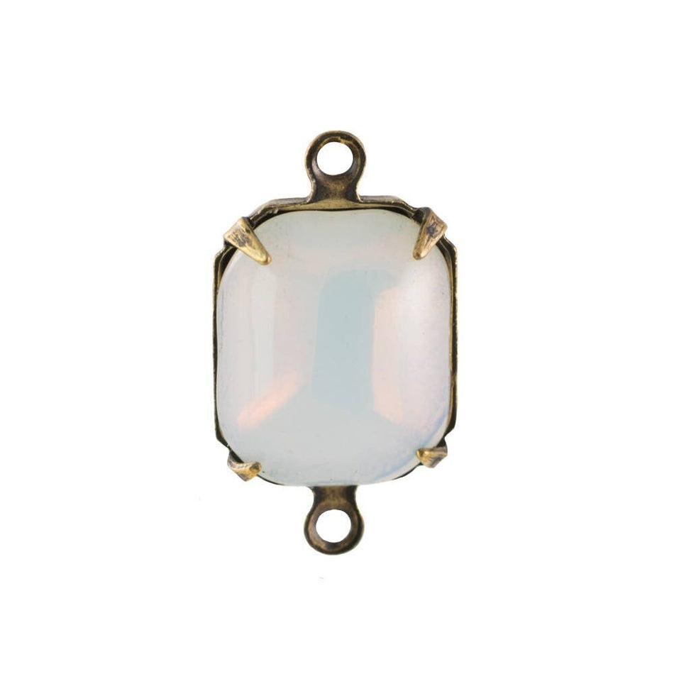 Vintage White Opal Stones in 2 Loop Brass Ox Setting 12mm x 10mm (4) oct006U2