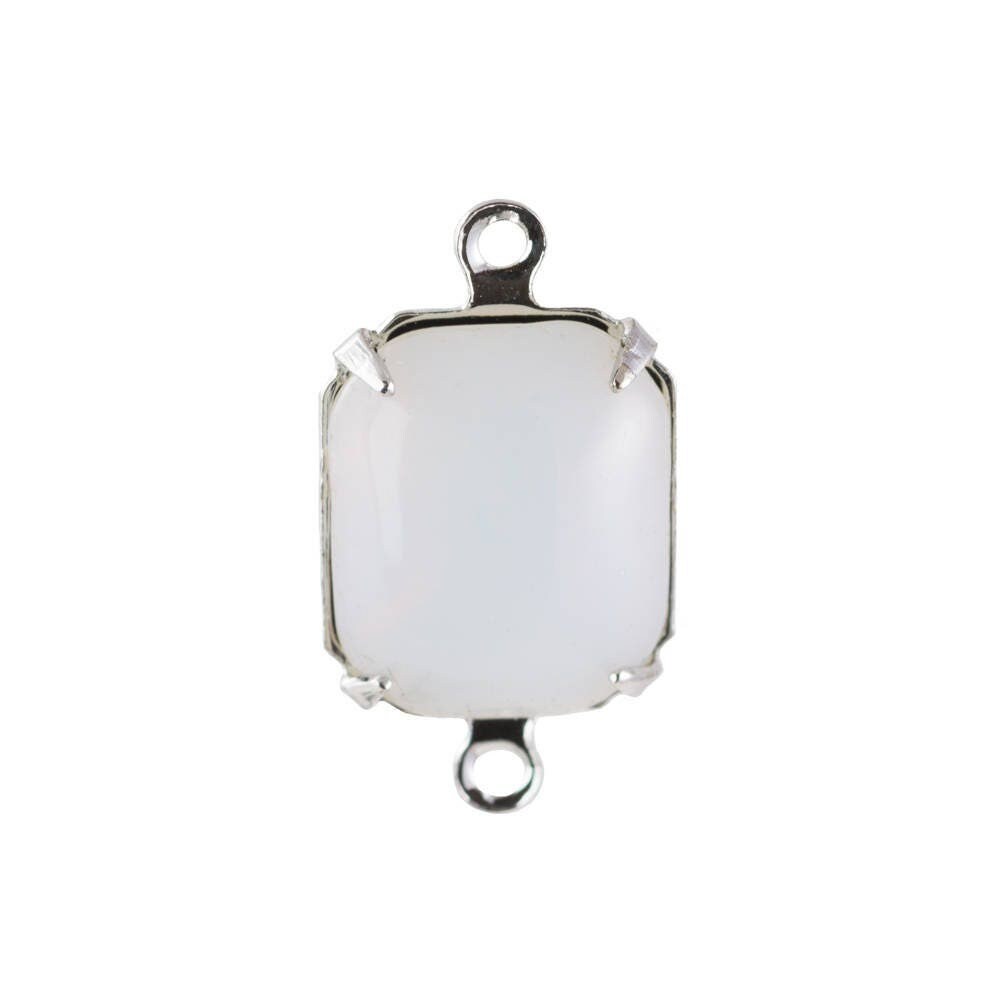 Vintage White Opal Stones in 2 Loop Silver Plated Setting 12mm x 10mm (4) oct010U2