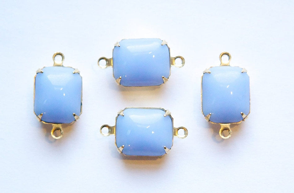 Vintage Periwinkle Blue Stones in 2 Loop Brass Setting 12mm x 10mm oct005K2