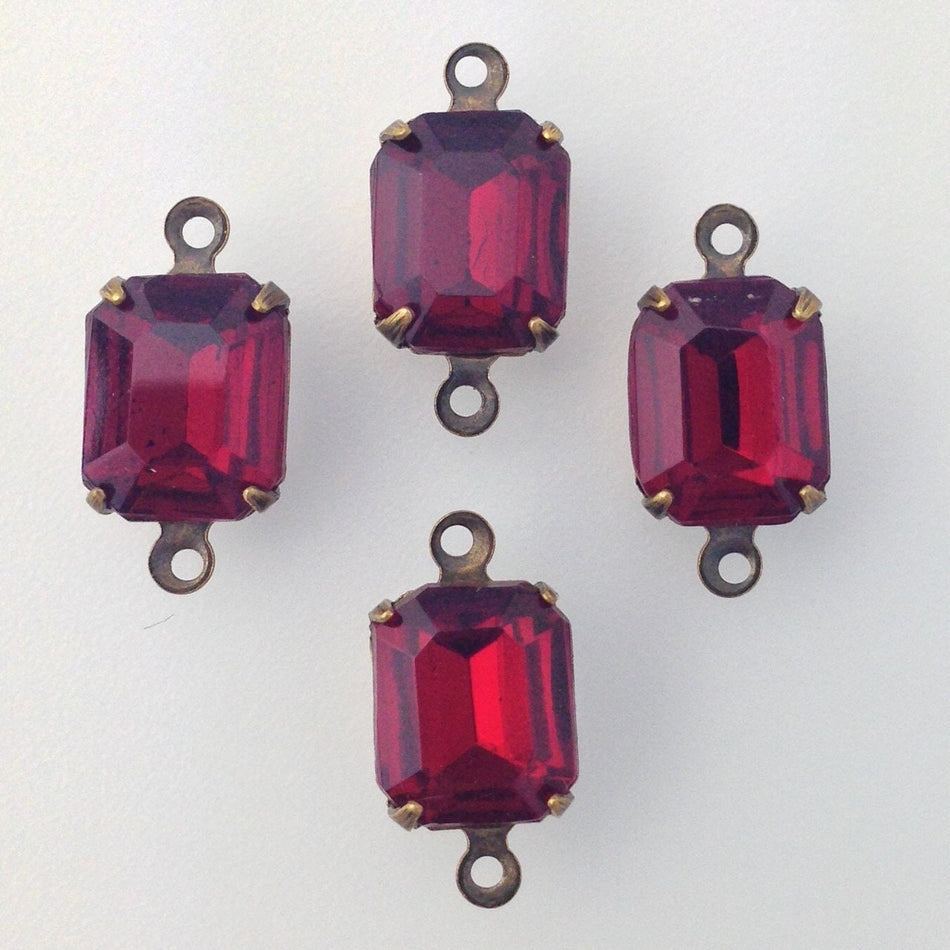 Vintage Garnet Faceted 2 Loop Brass Ox Setting 10x8mm