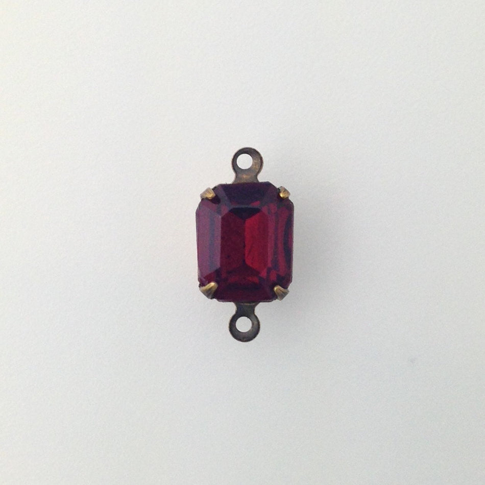 Vintage Garnet Faceted 2 Loop Brass Ox Setting 10x8mm